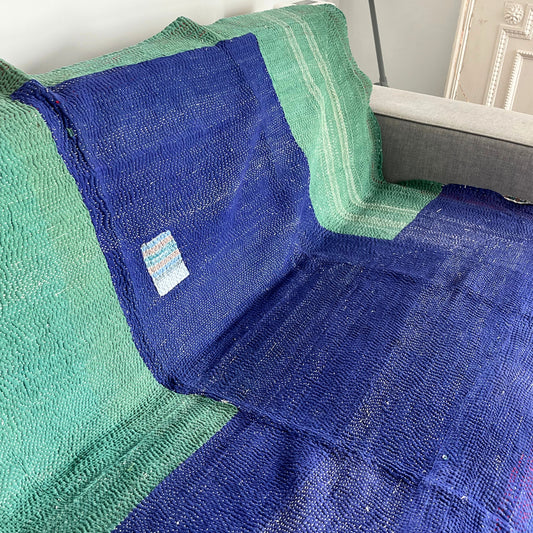 Plaid Kantha vert et bleu