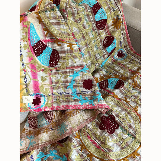 Plaid Kantha brodé