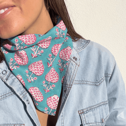 Bandana bleu & rose