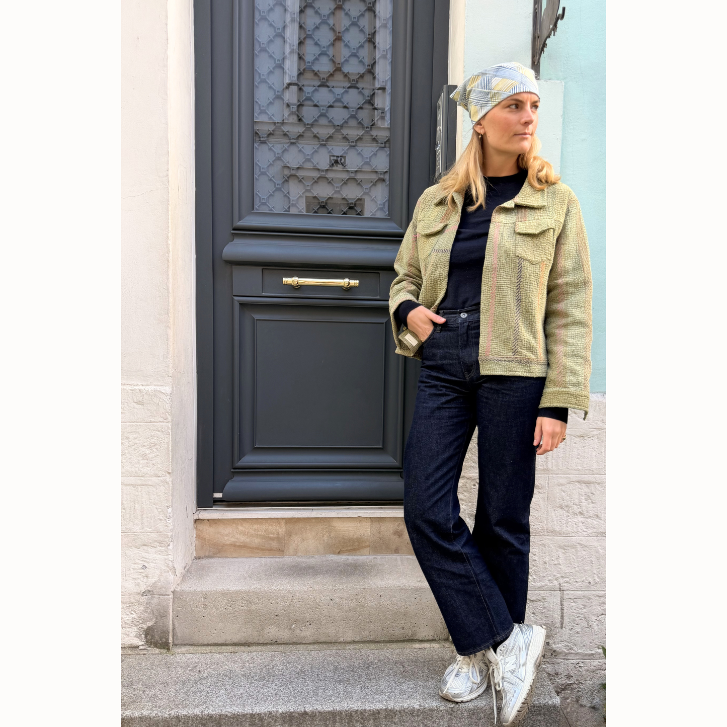Blouson vert en kantha Hindima