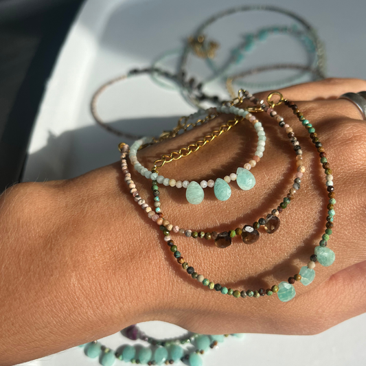 Bracelet amazonite, quartz brun