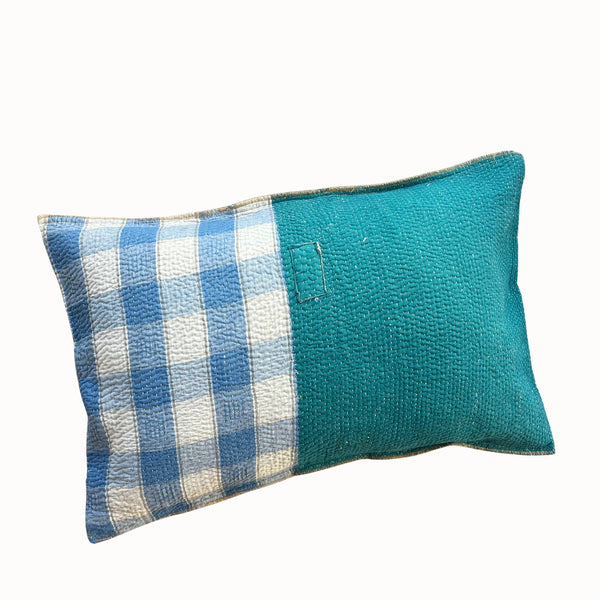 Coussin Jhappi carreaux bleu