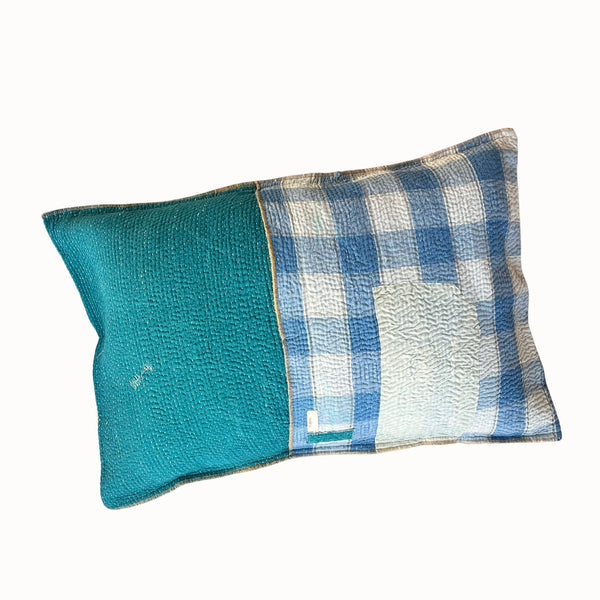 Coussin Jhappi carreaux bleu