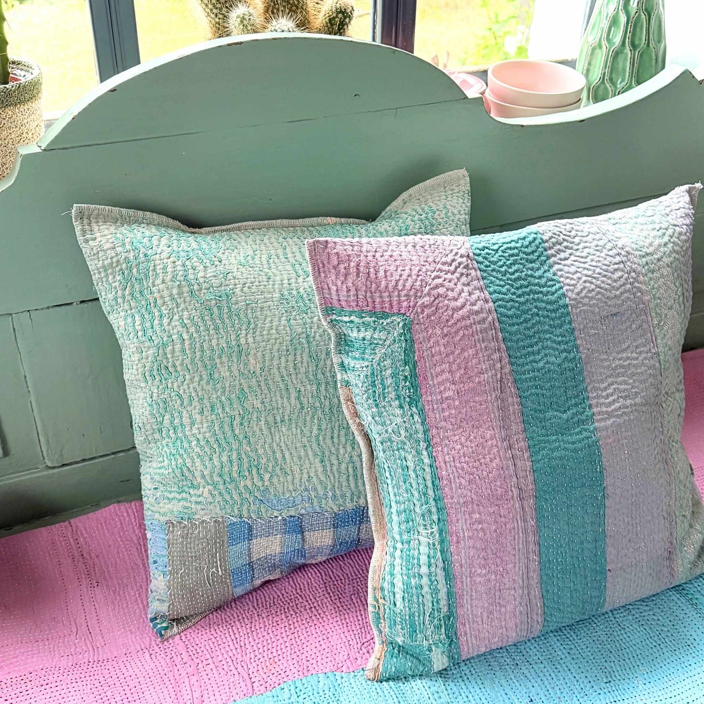 Coussins en kantha Hindima duo