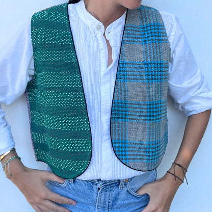 Gilet sans manches en kantha Hindima réversible