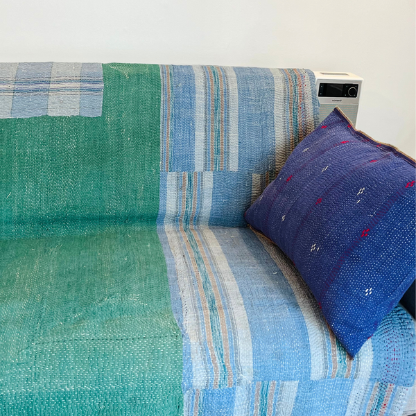 Plaid Kantha vert et bleu