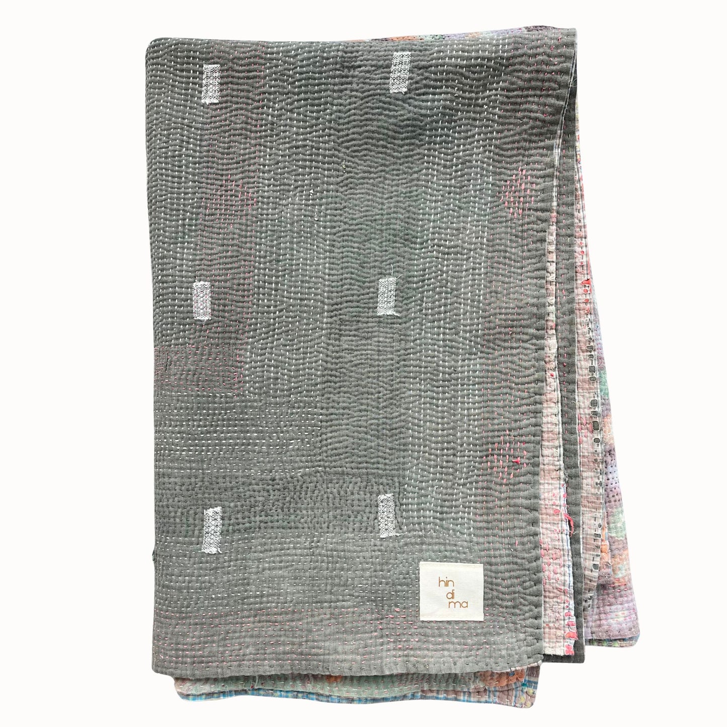 Plaid Kantha gris