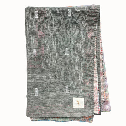 Plaid Kantha gris