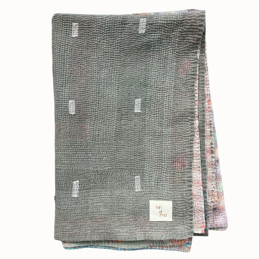 Plaid Kantha gris