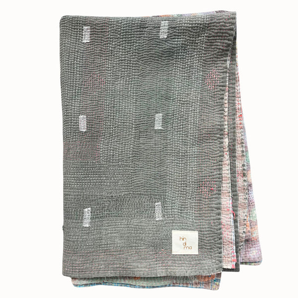 Plaid Kantha gris