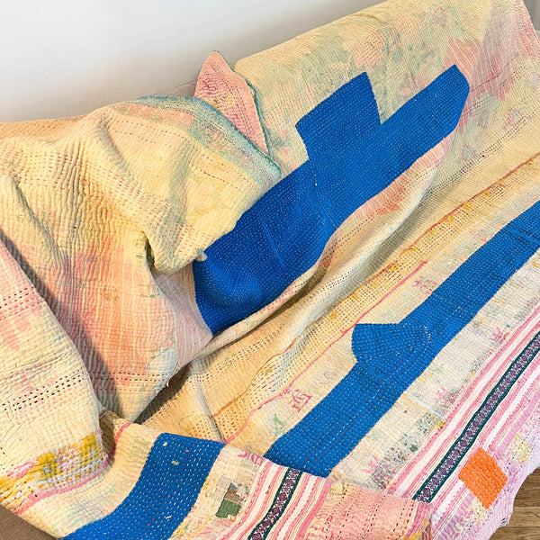 Plaid Kantha rose et jaune