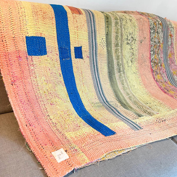 Plaid Kantha rose et jaune