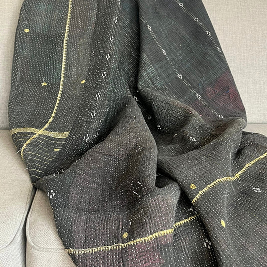 Plaid indien kantha noir