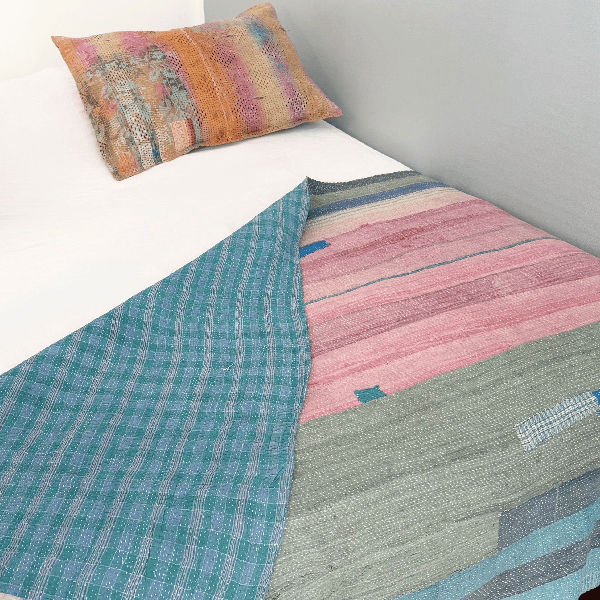 Plaid indien kantha rayé