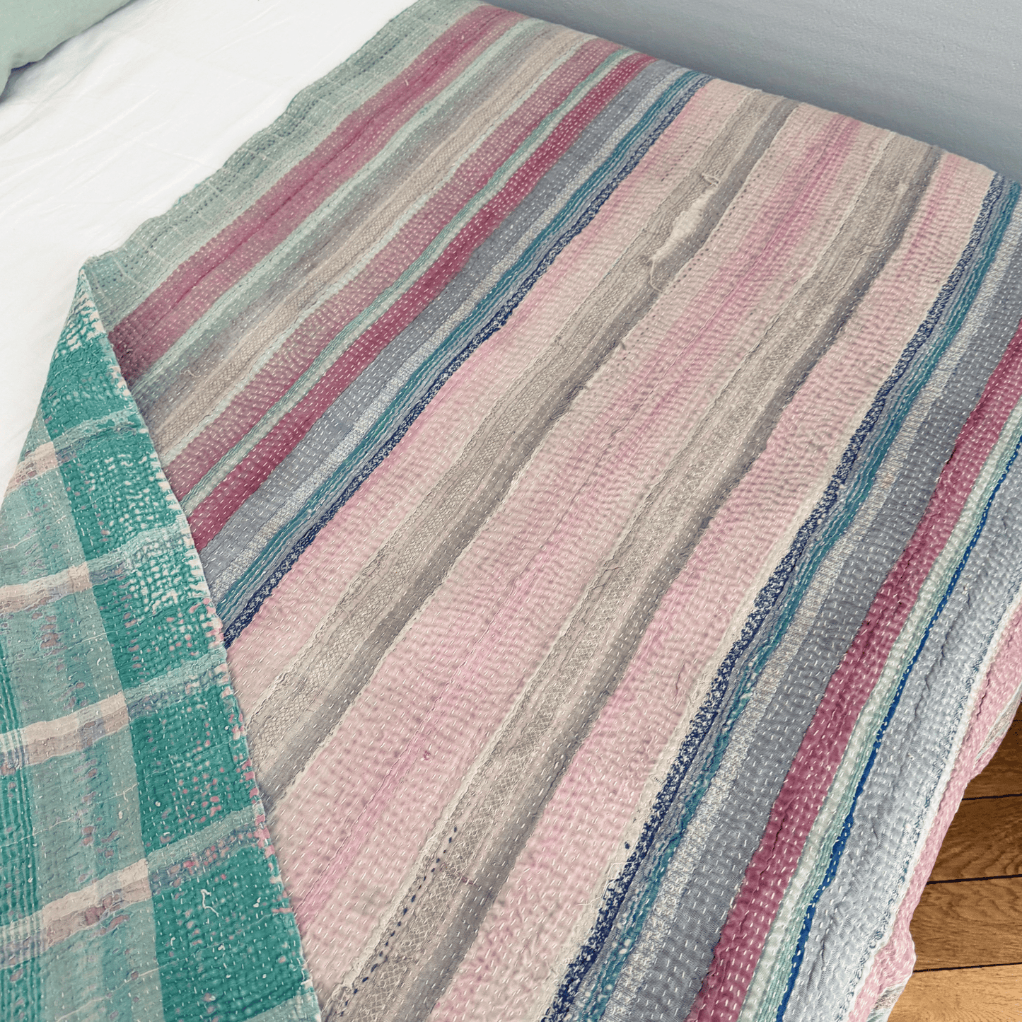 Plaid Kantha pink