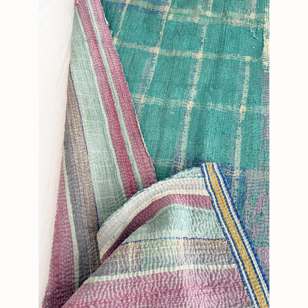 Plaid Kantha pink