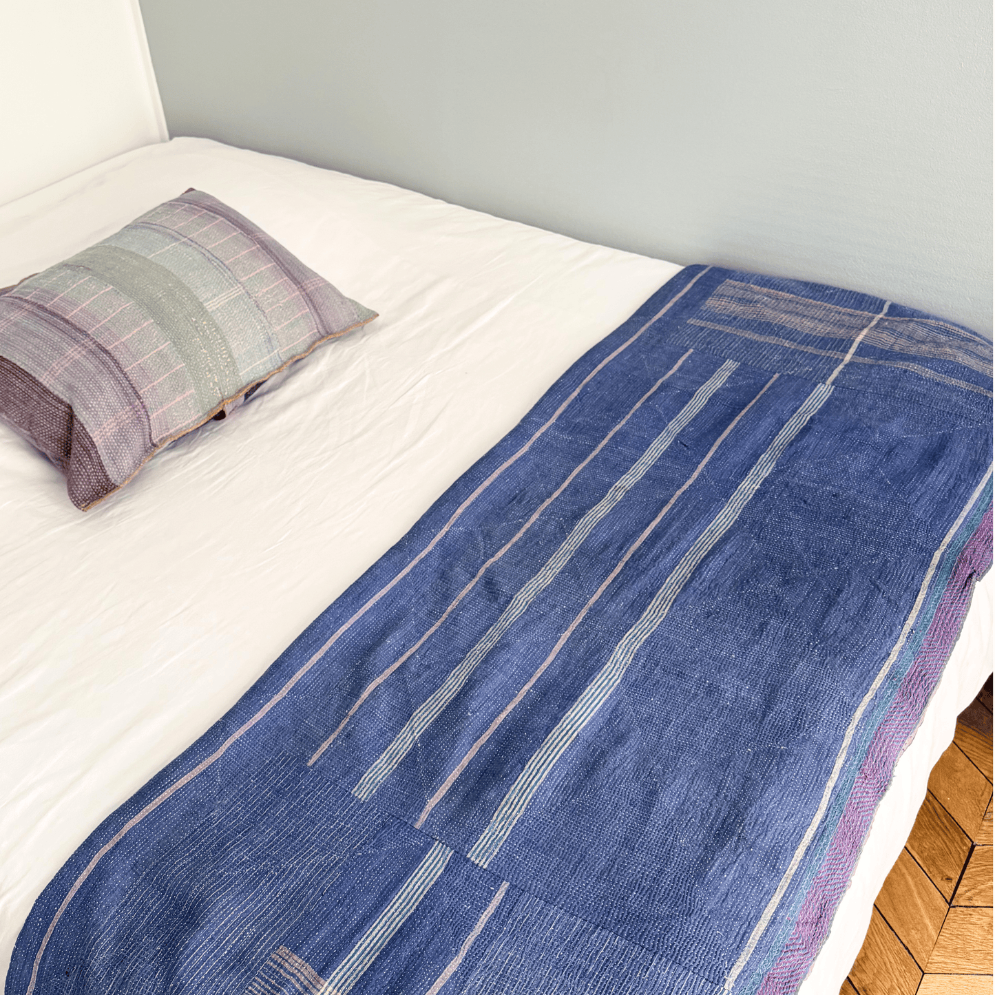 Plaid Kantha bleu
