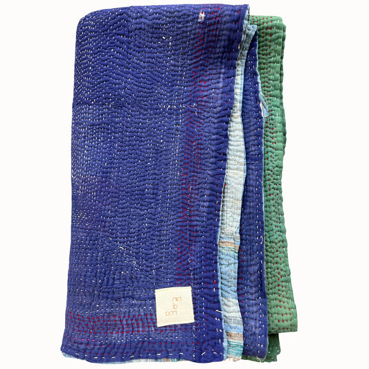 Plaid Kantha vert et bleu