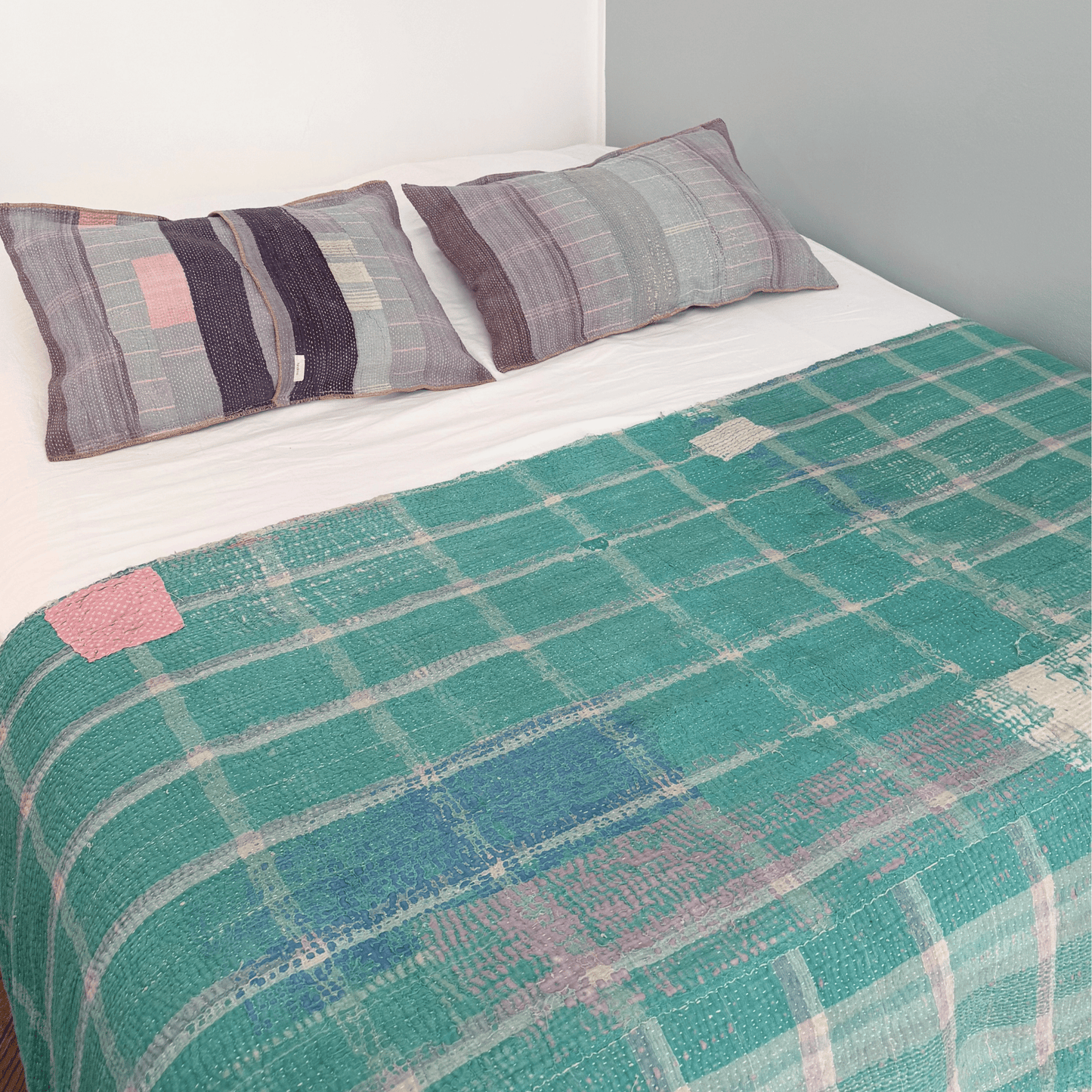 Plaid Kantha pink
