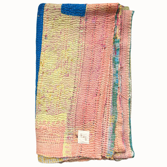 Plaid Kantha rose et jaune