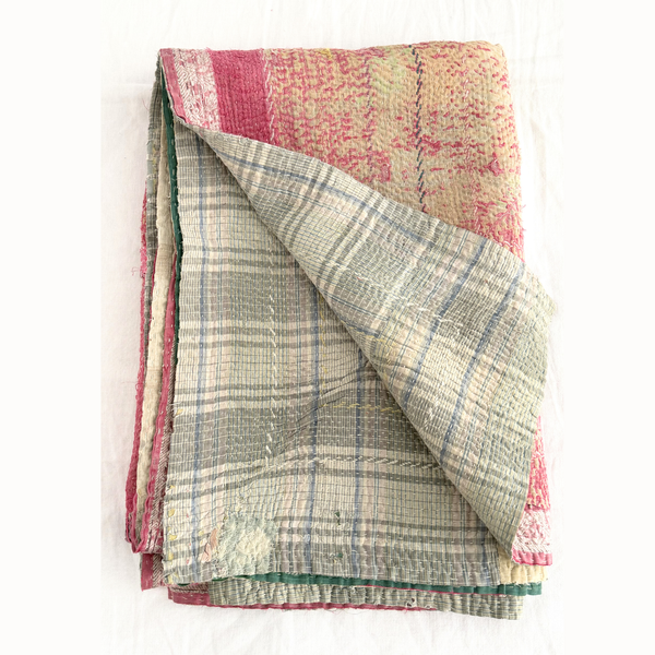 Plaid Kantha rose patch