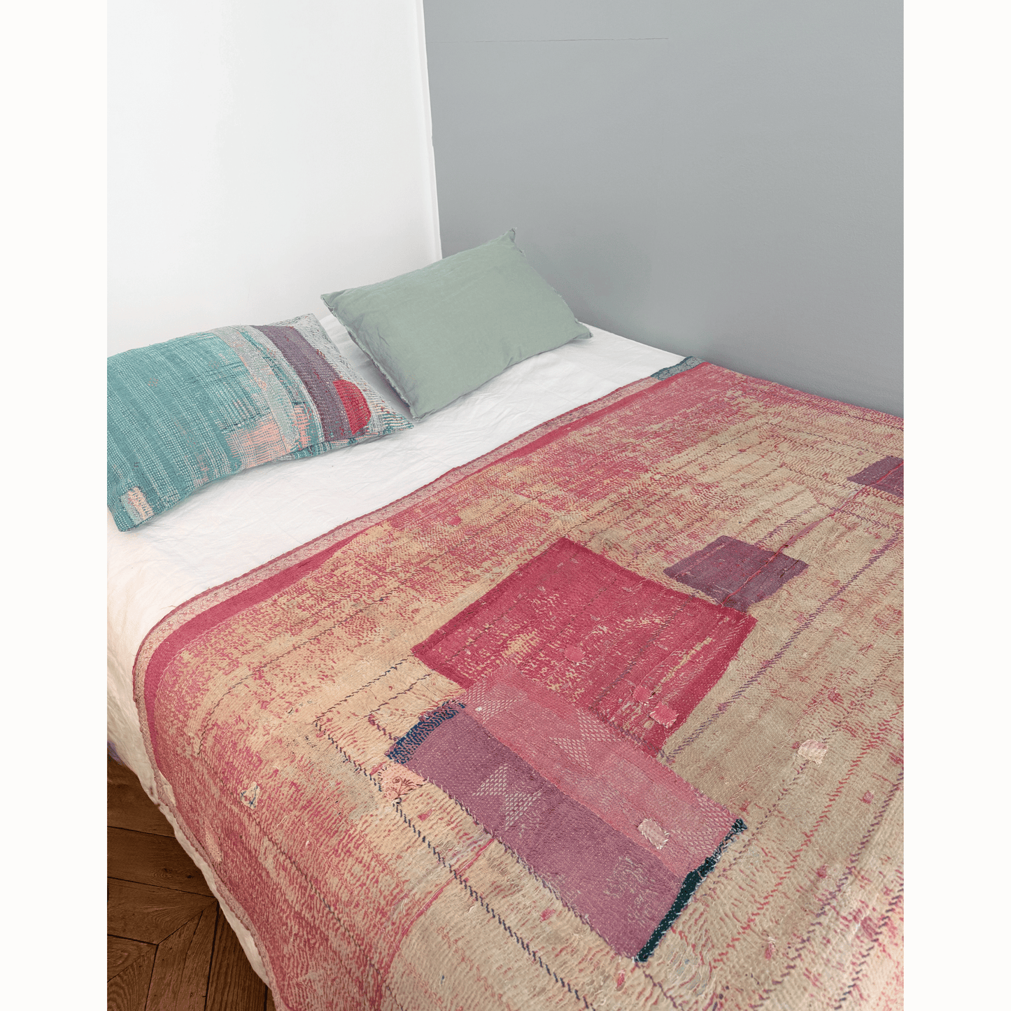 Plaid Kantha rose patch