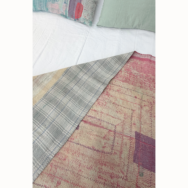 Plaid Kantha rose patch