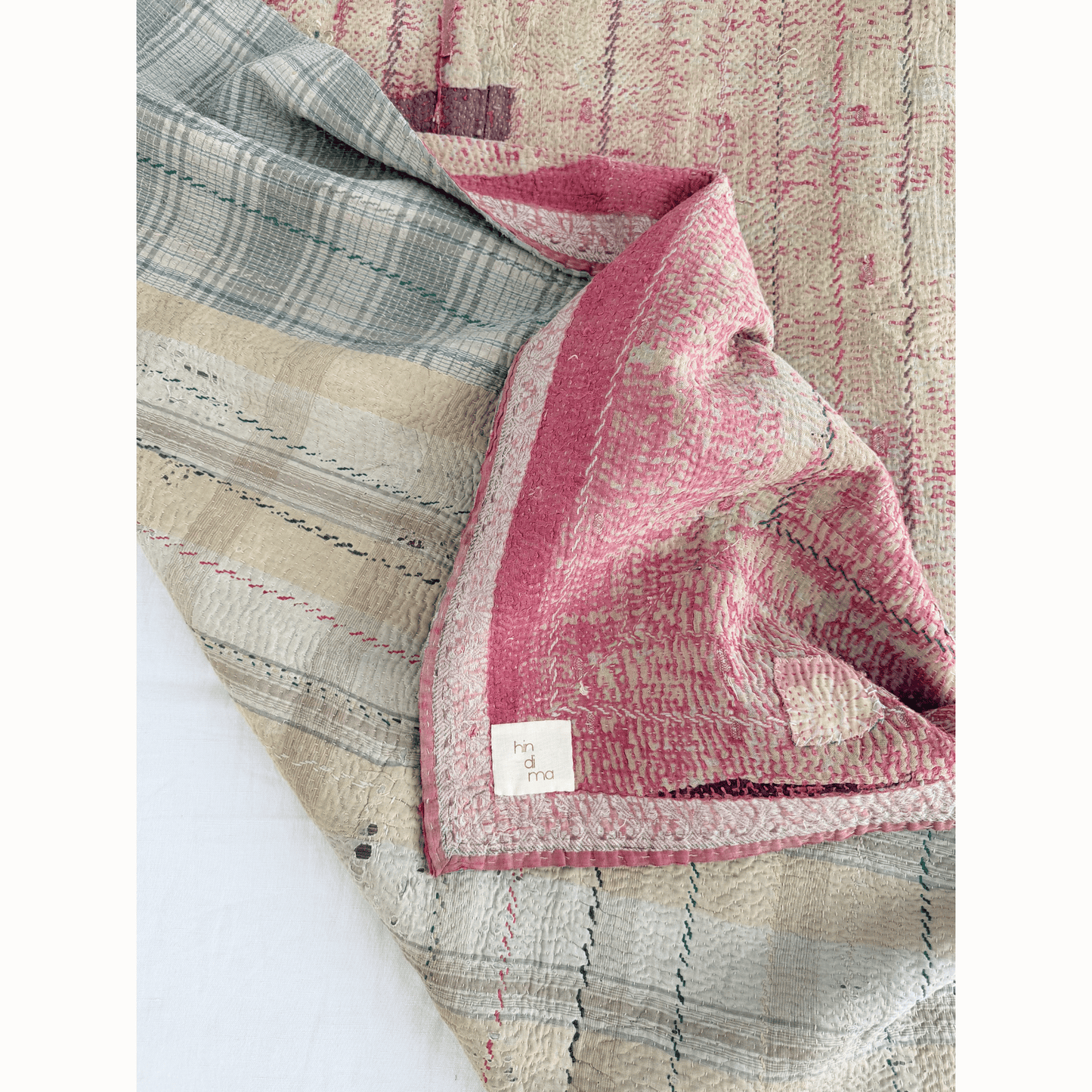 Plaid Kantha rose patch