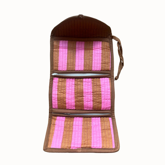 Pochette bijoux Anaya marron & rose