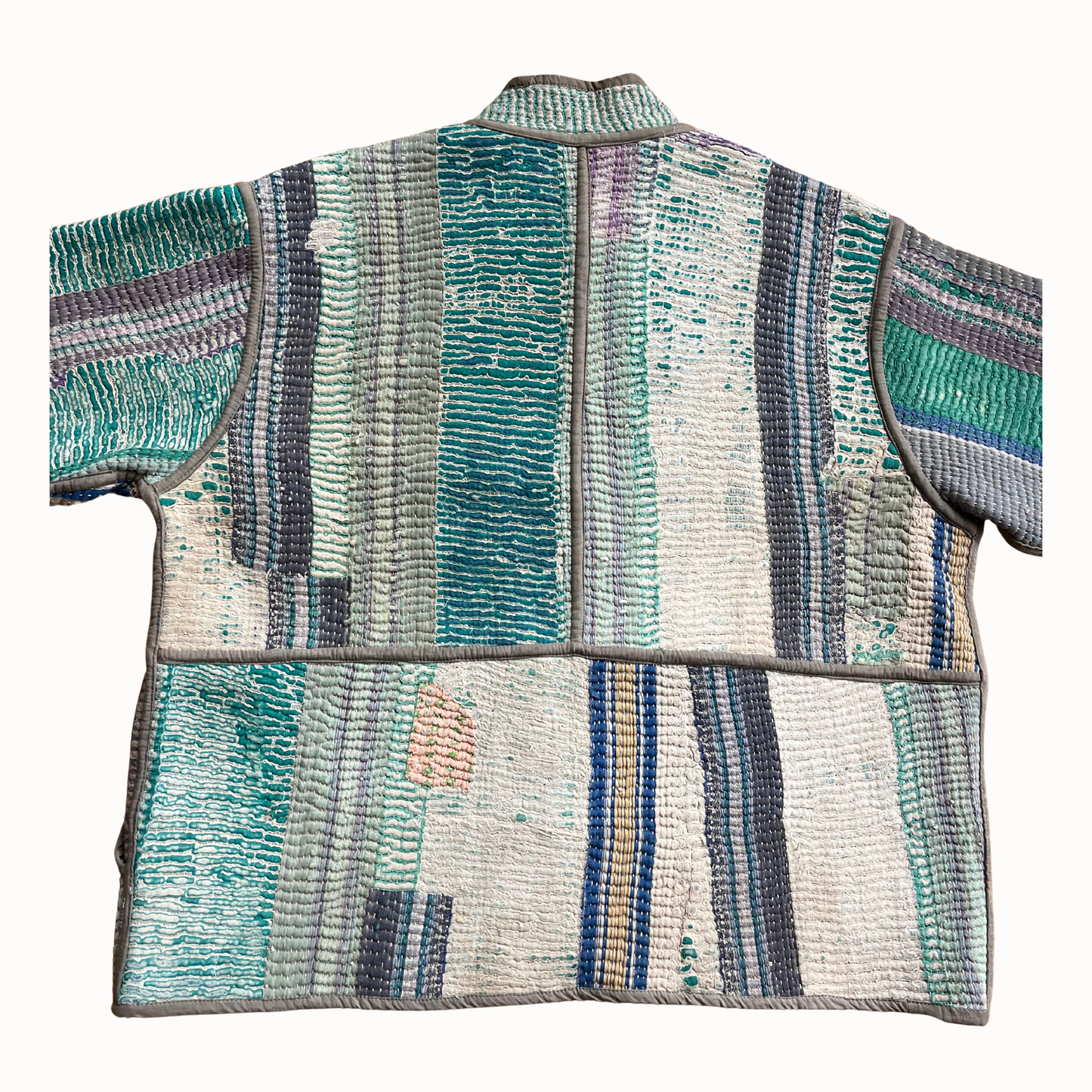 Veste en kantha grise et verte  Hindima