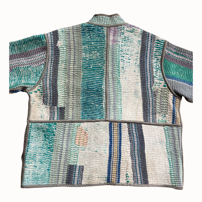 Veste en kantha grise et verte  Hindima