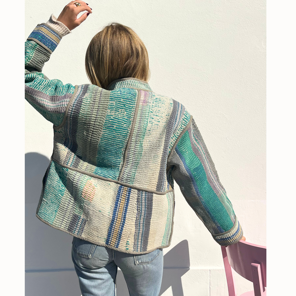 Veste India grise & verte